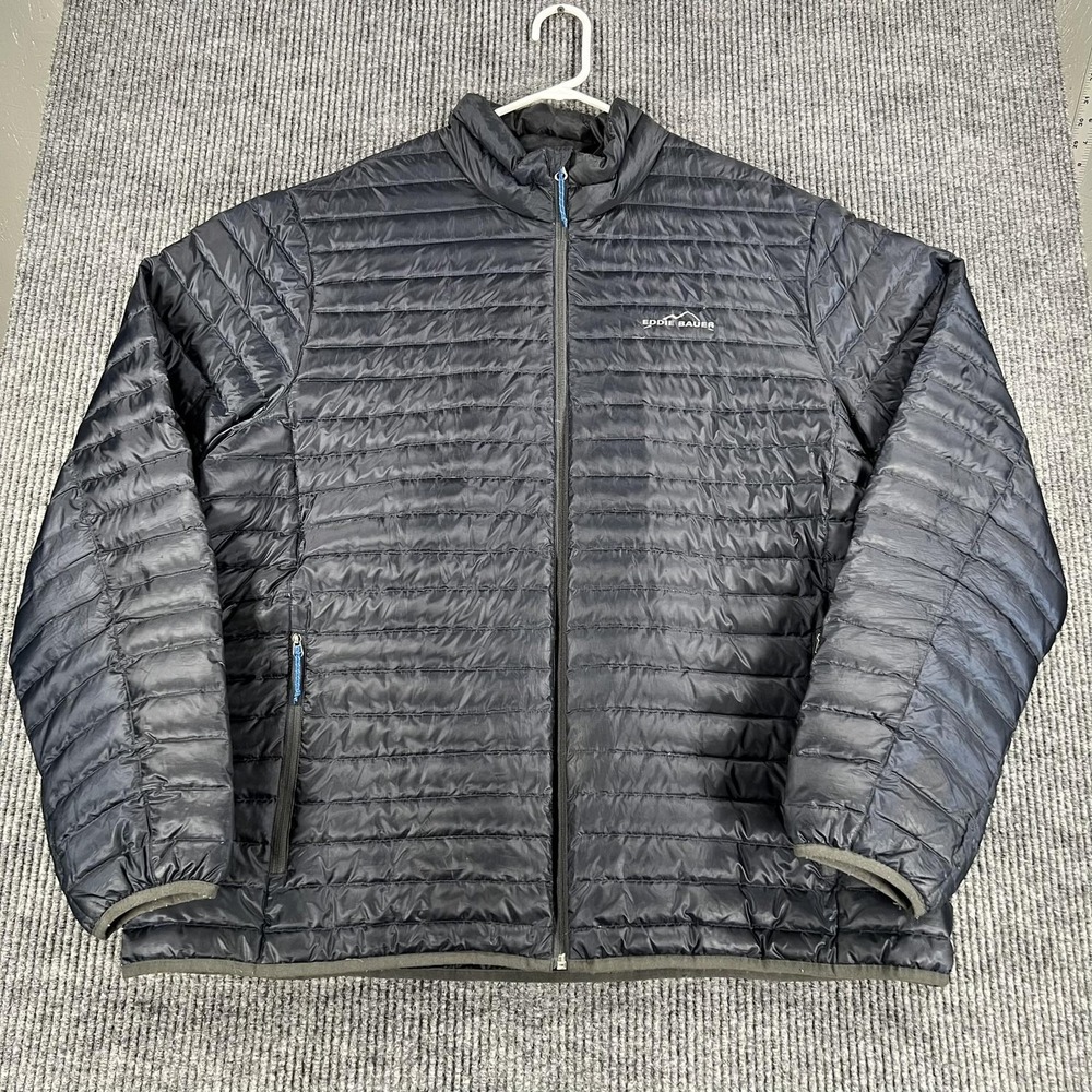 Eddie Bauer Jacket Mens 2XL Blue Down Puffer Full Zip Lightweight Outdoor EB650